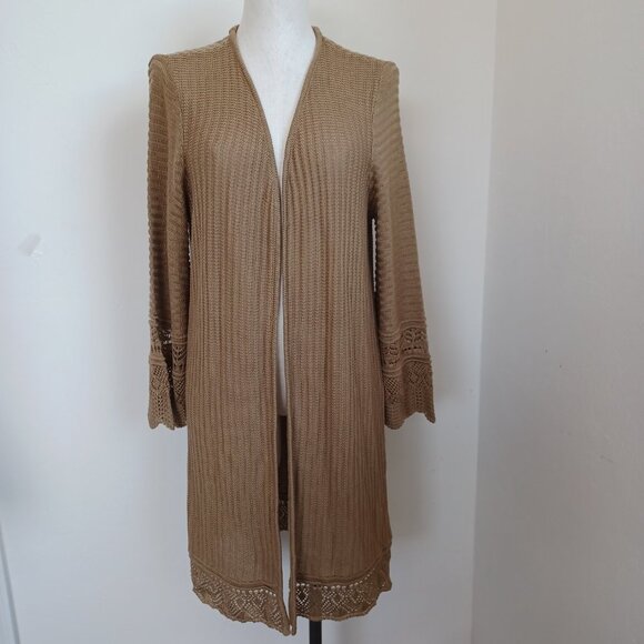 Greige Cardigan Sweater Open Front Long Line NEW Womens XL - Picture 2 of 13